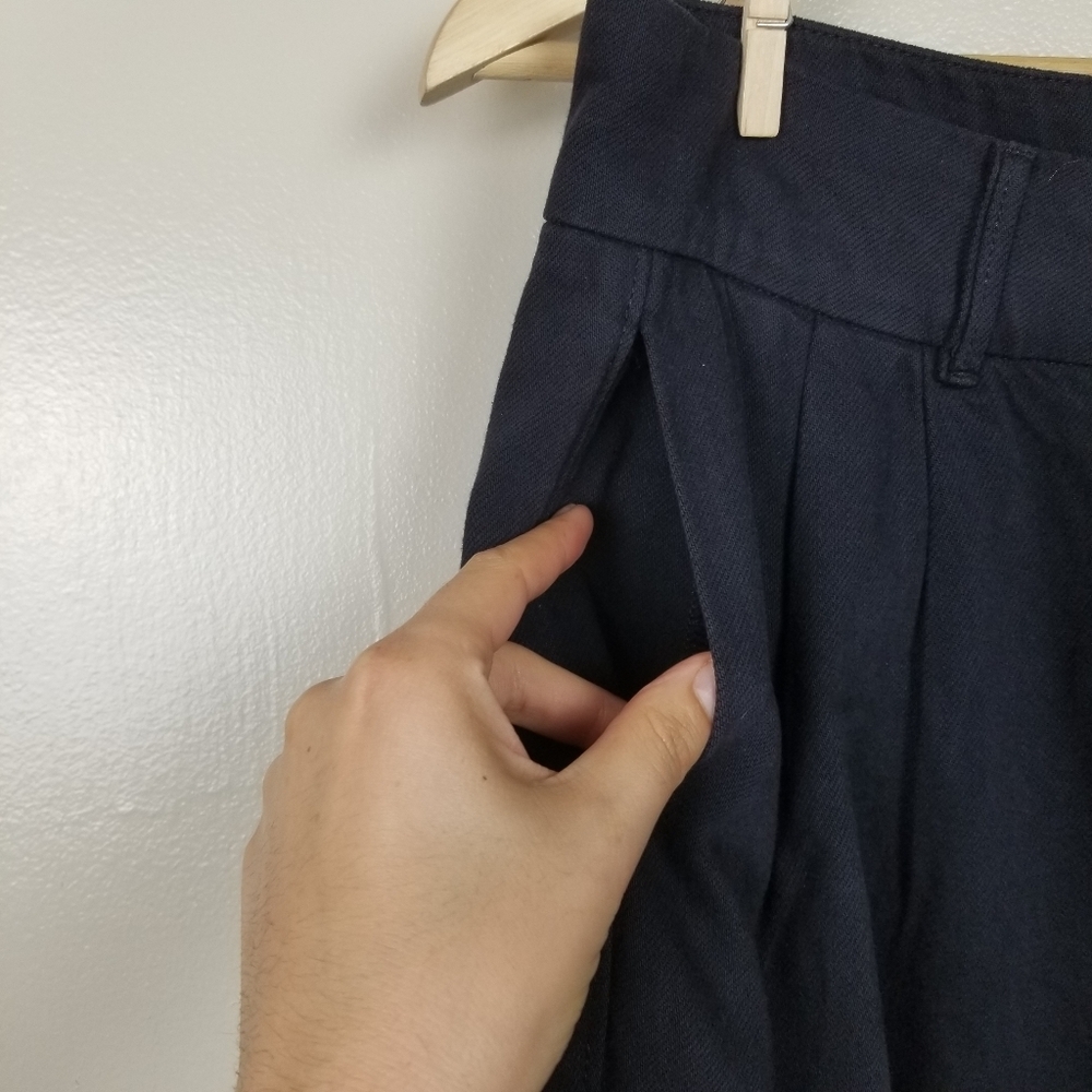 PAIGE Pleated Clarice Trouser Pants Wide Leg High Waisted Culottes Navy Blue 28 - Picture 4 of 12